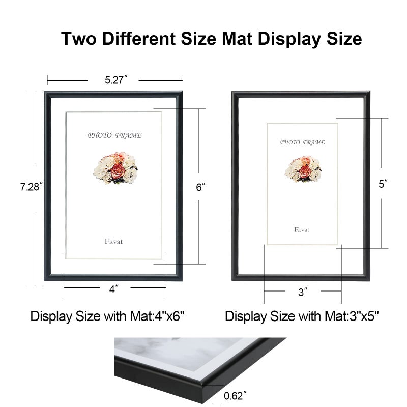 Fkvat 5x7 Picture Frame Set of 4, Matted Black Simple Modern Brushed Thin Aluminum Metal Photo Frame Fits 4x6 with Mat or 5 x 7 without Mat Vertical and Horizontal for Tabletop and Wall Mounting - Image 4